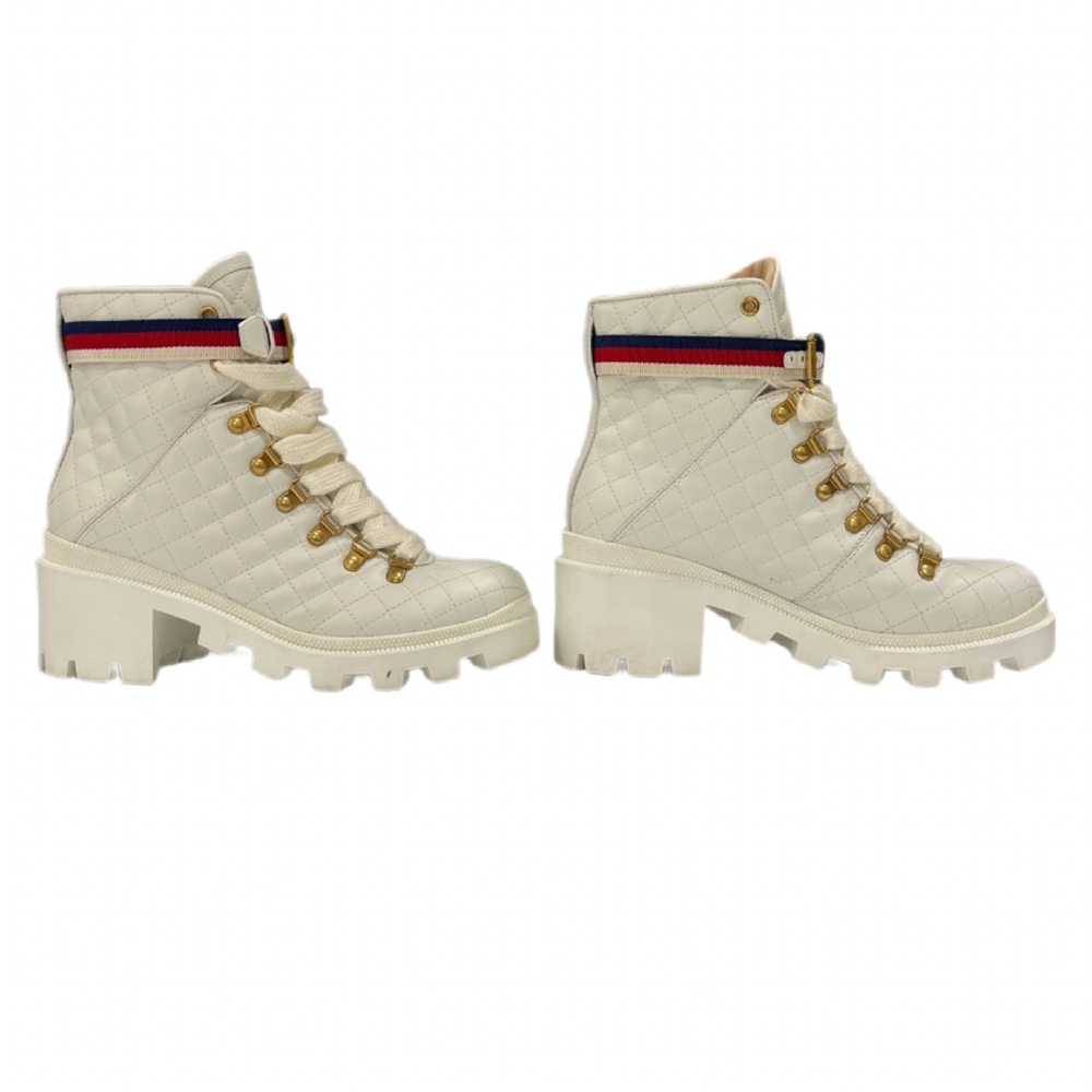 Gucci Sylvie Quilted Calfskin Leather Boots w Web Buckle Women SZ 38.5 / US 8.5 - Picture 4 of 15
